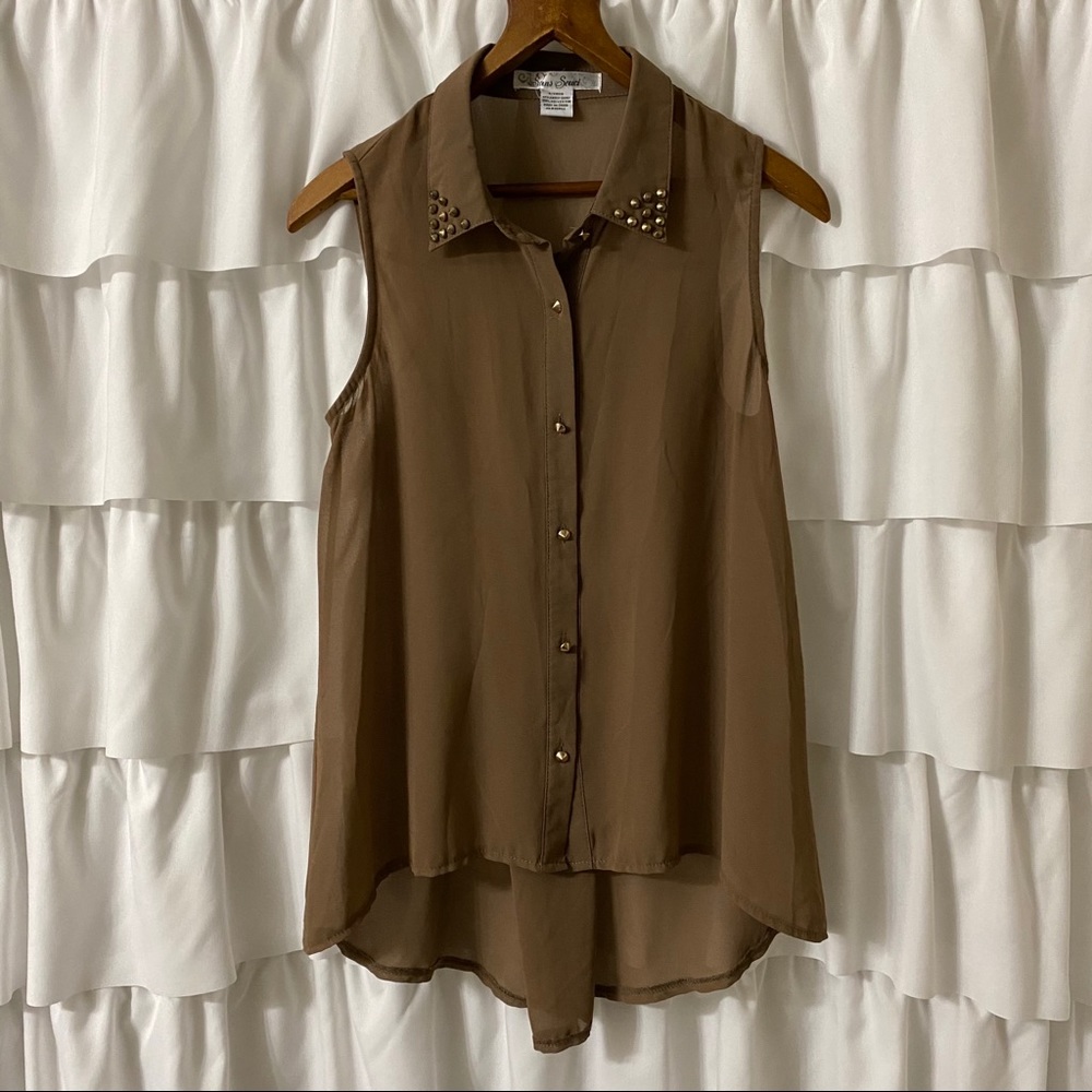 Brown Studded Sans Souci Tank Top